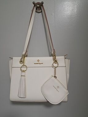 Nanette Lepore White Pebbled Leather Handbag with Tassel and Coin Pouch NWOT